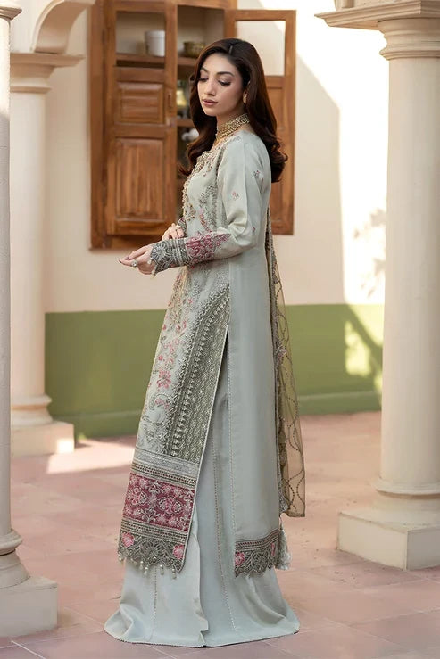 Mint Grey & Mauve Pink: Embroidered Organza Suit | Ready To Wear