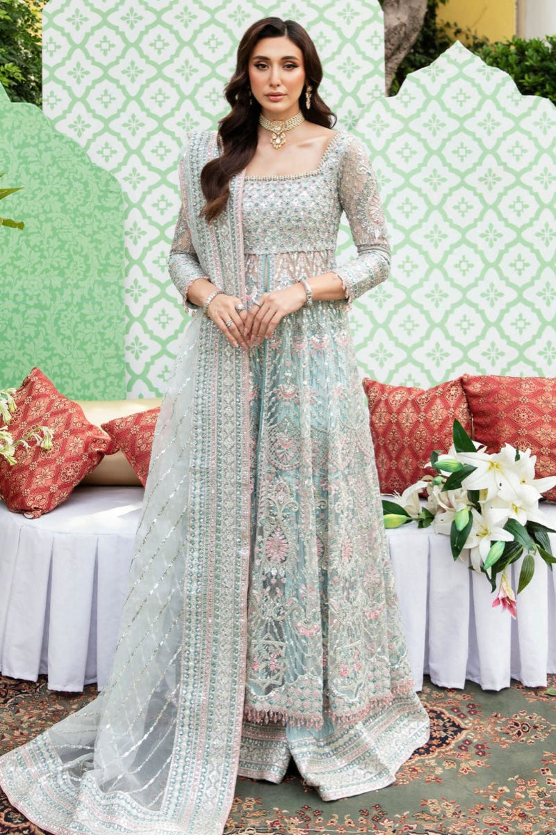 Pastel Mint Green Luxury Net Embroidered Maxi Suit | Ready to Wear