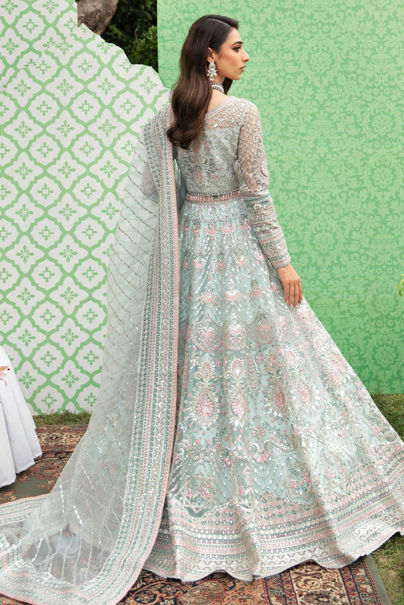 Pastel Mint Green Luxury Net Embroidered Maxi Suit | Ready to Wear