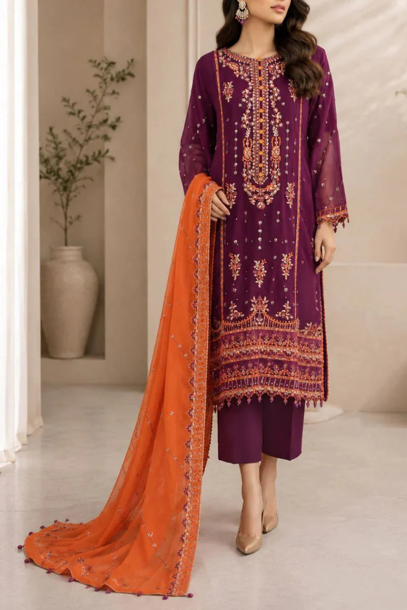 03-Piece Chiffon Suit With Embroidery | Ready To Wear
