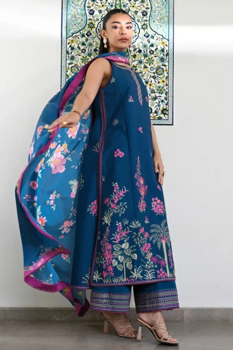Teal Blue  Premium Air Jet Dhanak Embroidered 3-Piece suit – Ready to Wear