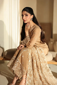 Warm Honey Beige & Ivory: Embroidered Chiffon Suit | Ready To Wear