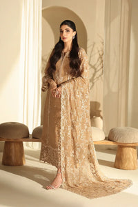 Warm Honey Beige & Ivory: Embroidered Chiffon Suit | Ready To Wear