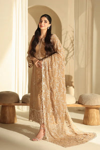 Warm Honey Beige & Ivory: Embroidered Chiffon Suit | Ready To Wear