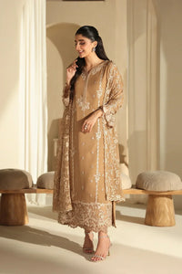 Warm Honey Beige & Ivory: Embroidered Chiffon Suit | Ready To Wear