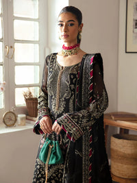 Pitch Black & Metallic Gold: Embroidered Chiffon Suit | Ready To Wear