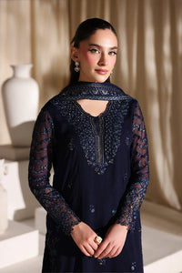 Navy Blue & Metallic Accent: Embroidered Chiffon Suit | Ready To Wear