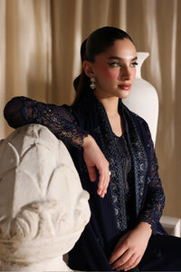 Navy Blue & Metallic Accent: Embroidered Chiffon Suit | Ready To Wear