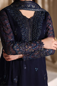 Navy Blue & Metallic Accent: Embroidered Chiffon Suit | Ready To Wear