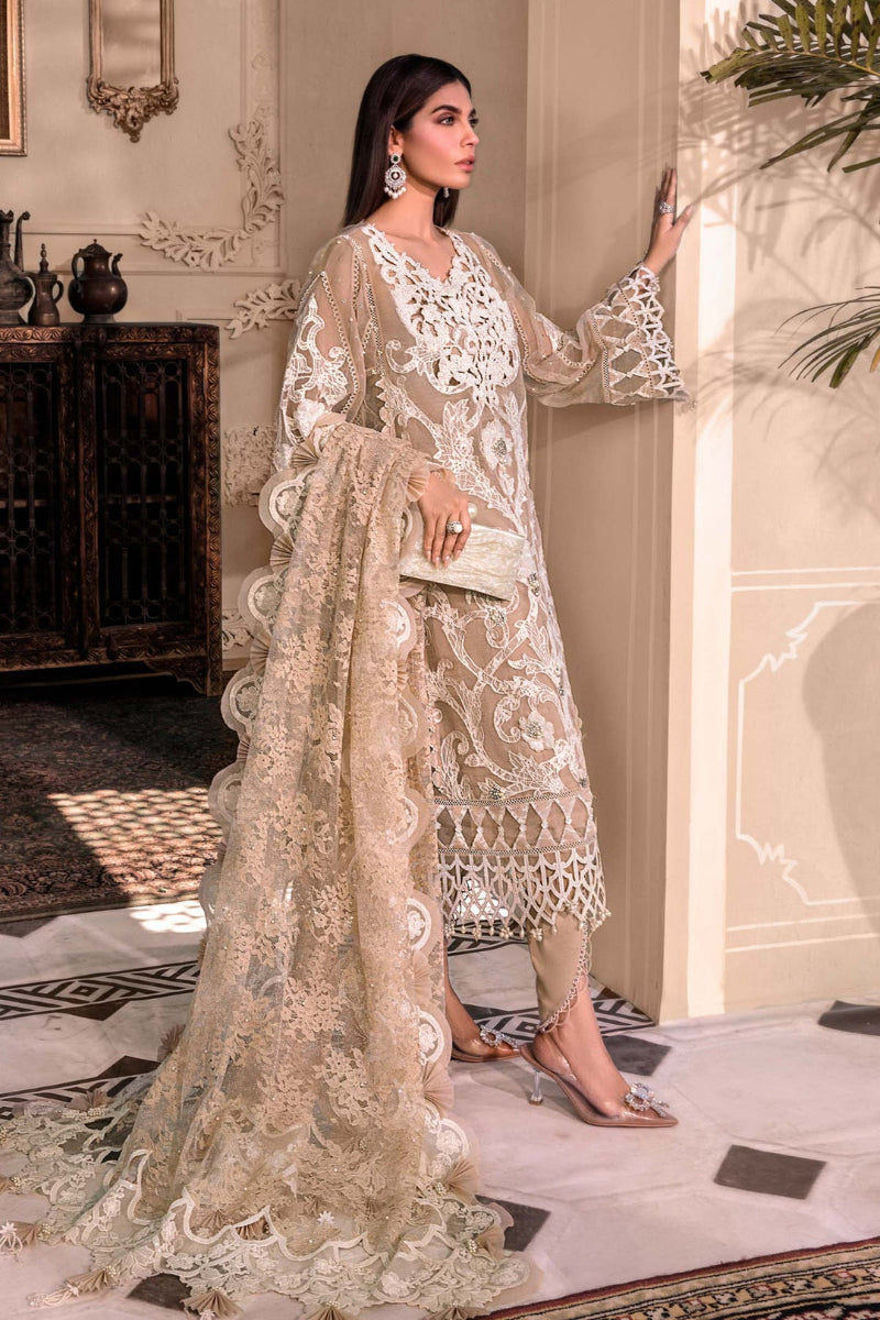 Beige Organza Heavily Embroidered 3-Piece Suit | Ready To Wear
