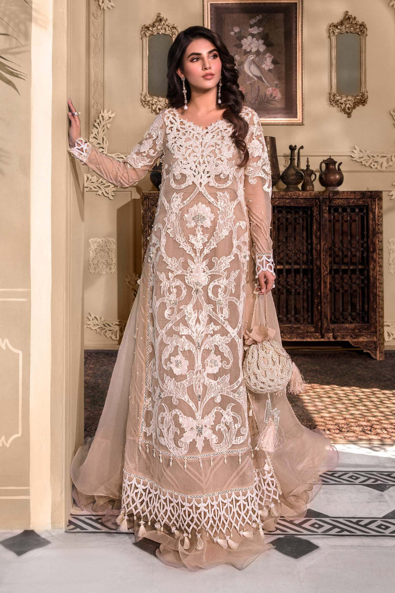 Beige Organza Heavily Embroidered 3-Piece Suit | Ready To Wear