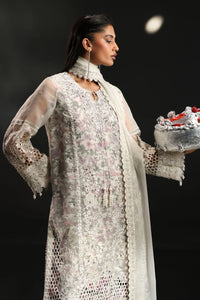 Icy White & Soft Floral Accent: Embroidered Organza Suit | Ready To Wear