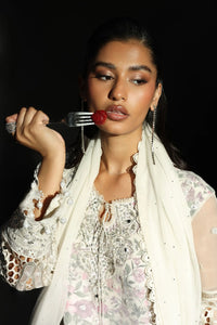 Icy White & Soft Floral Accent: Embroidered Organza Suit | Ready To Wear