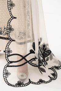 Cream Ivory Chiffon Suit With Jet Black Embroidery | Ready To Wear