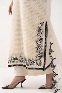 Cream Ivory Chiffon Suit With Jet Black Embroidery | Ready To Wear