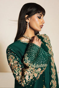 Emerald Green Raw Silk Embroidered 3-Piece Suit With Organza Dupatta | Ready To Wear