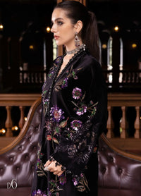 Midnight Black & Lavender: Folral Embroidered Silk Suit