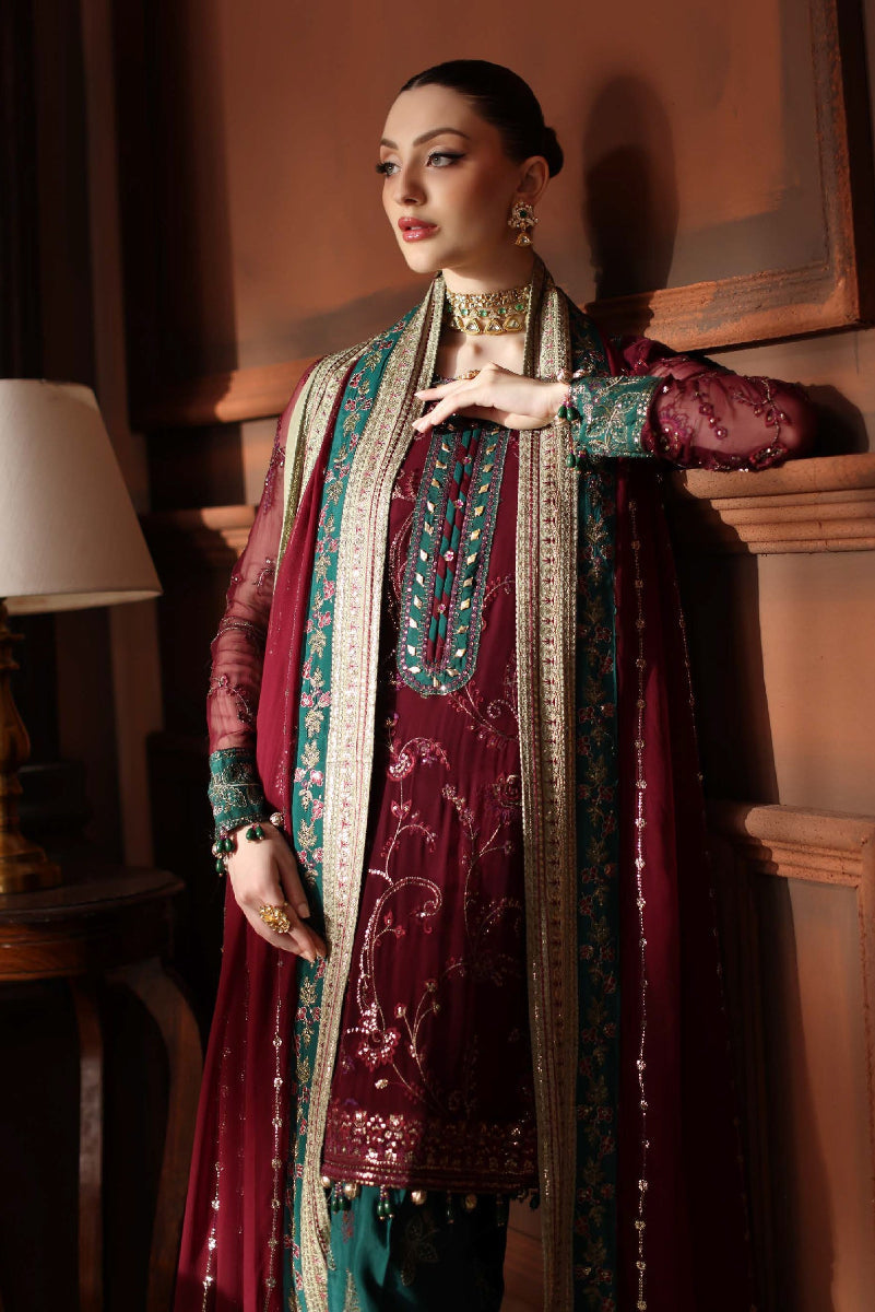 Maroon Chiffon Sequence Embroidered 3-Piece suit | Ready to Wear