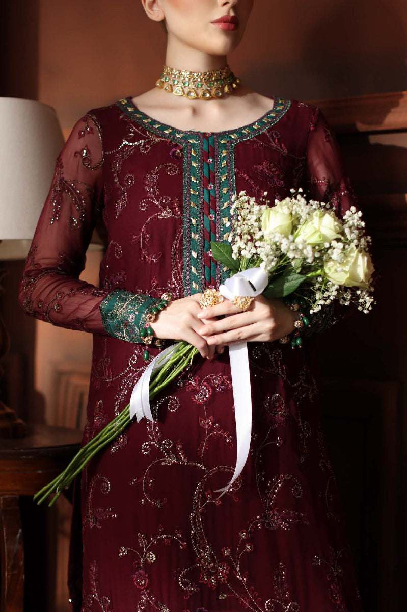 Maroon Chiffon Sequence Embroidered 3-Piece suit | Ready to Wear