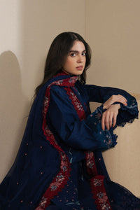Navy Blue Egyptian Cotton Embroidered 3-Piece suiit | Ready to Wear