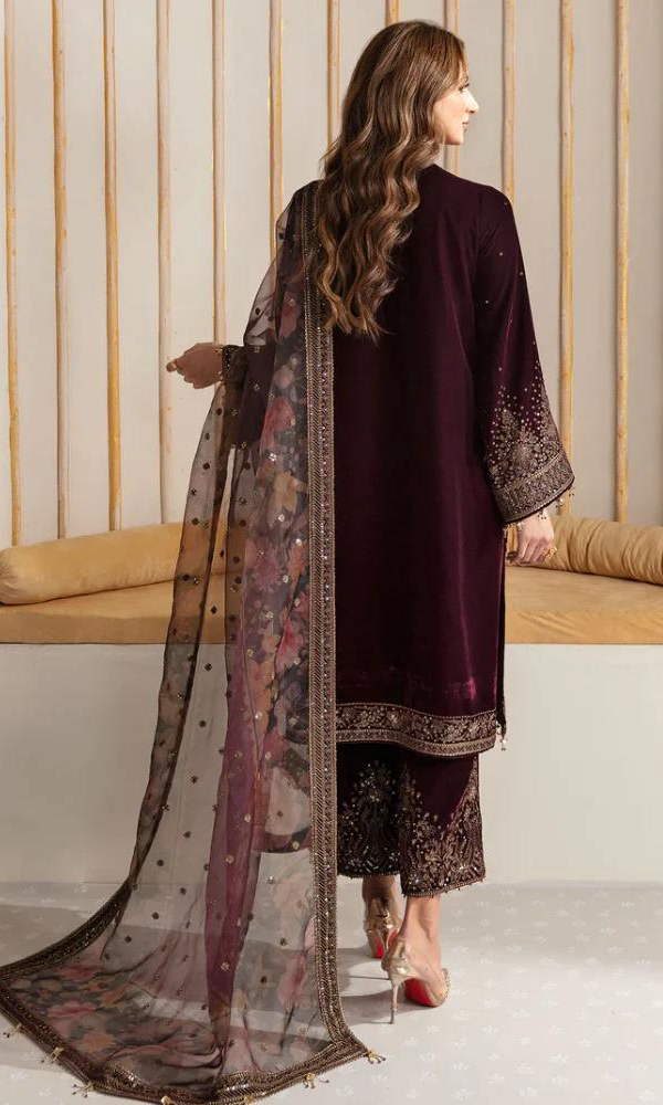 3 Piece Stitched Velvet Suit - Ready To Wear