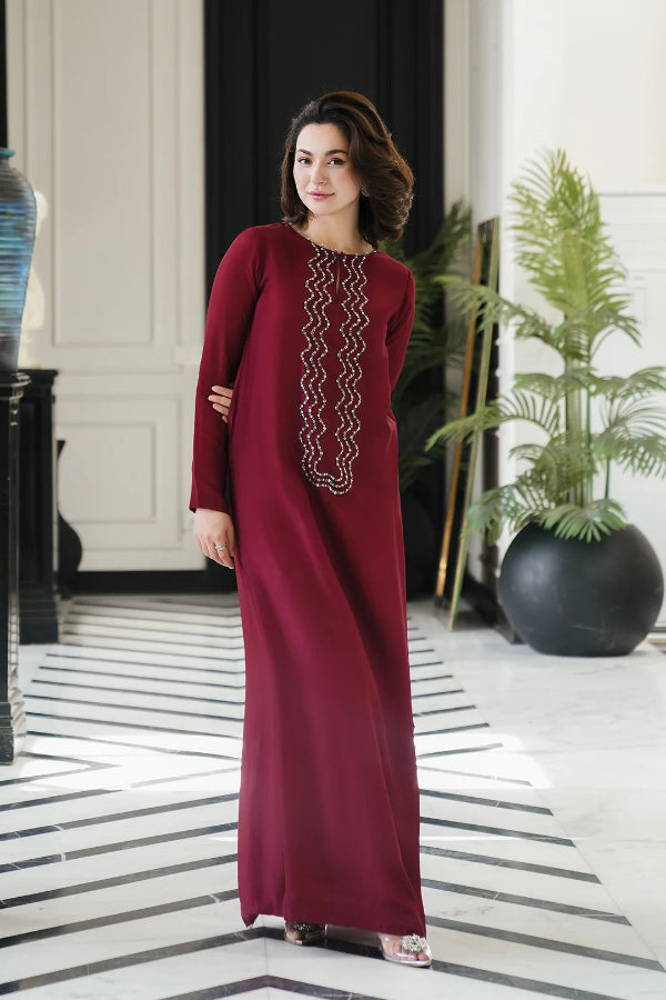 Shamoze Silk 3-Piece Suit with Embellished Neckline & Lace Net Dupatta | Ready to Wear