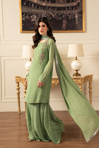 Pistachio Green Chiffon 3-Piece Gharara Suit | Ready to Wear