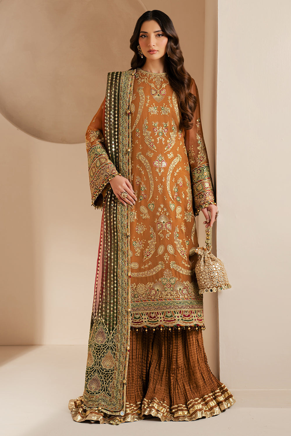 Rust Royalty: Embroidered Chiffon Suit With Net Dupatta | ready to wear