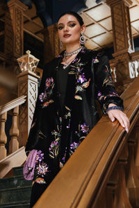 Midnight Black & Lavender: Folral Embroidered Silk Suit