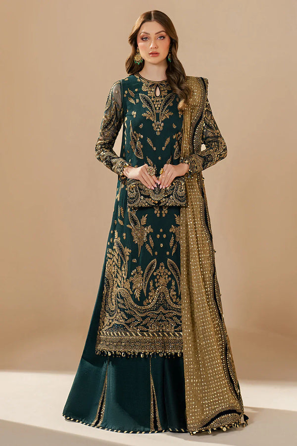 Embroidered Chiffon Sharara Suit with Organza Borders & Malai Crepe Sharara | Ready to Wear