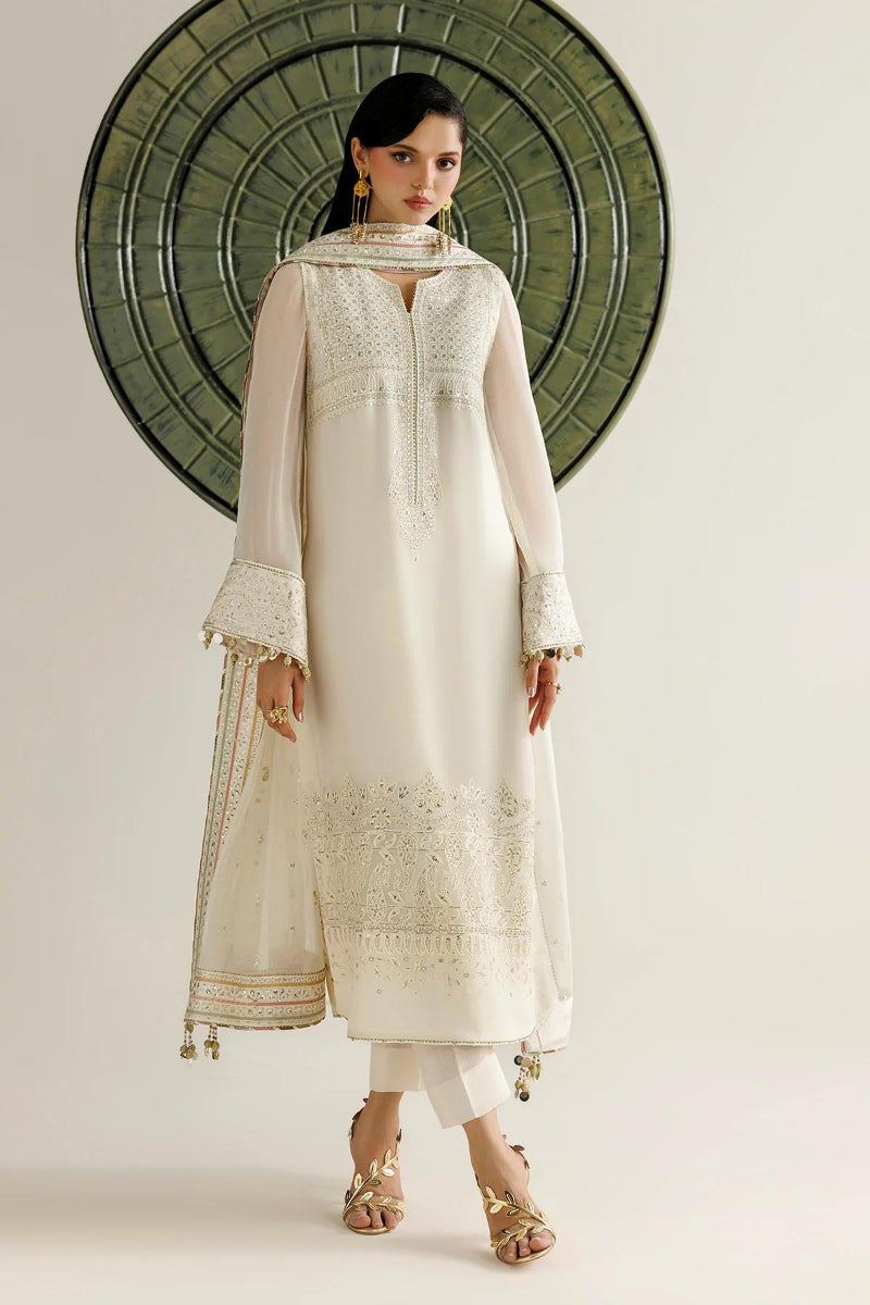 Elegant Ivory Semi Pure Chiffon Thread & Sequence Embroidered Suit | ready to wear