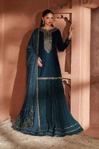 Peacock Teal & Antique Gold: Embroidered Velvet Suit | Ready To Wear