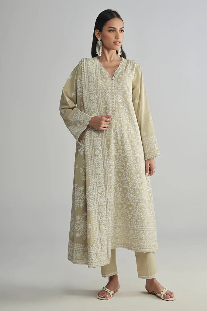 Pistachio Lawn Suit With Chiffon Dupatta | Ready To Wear