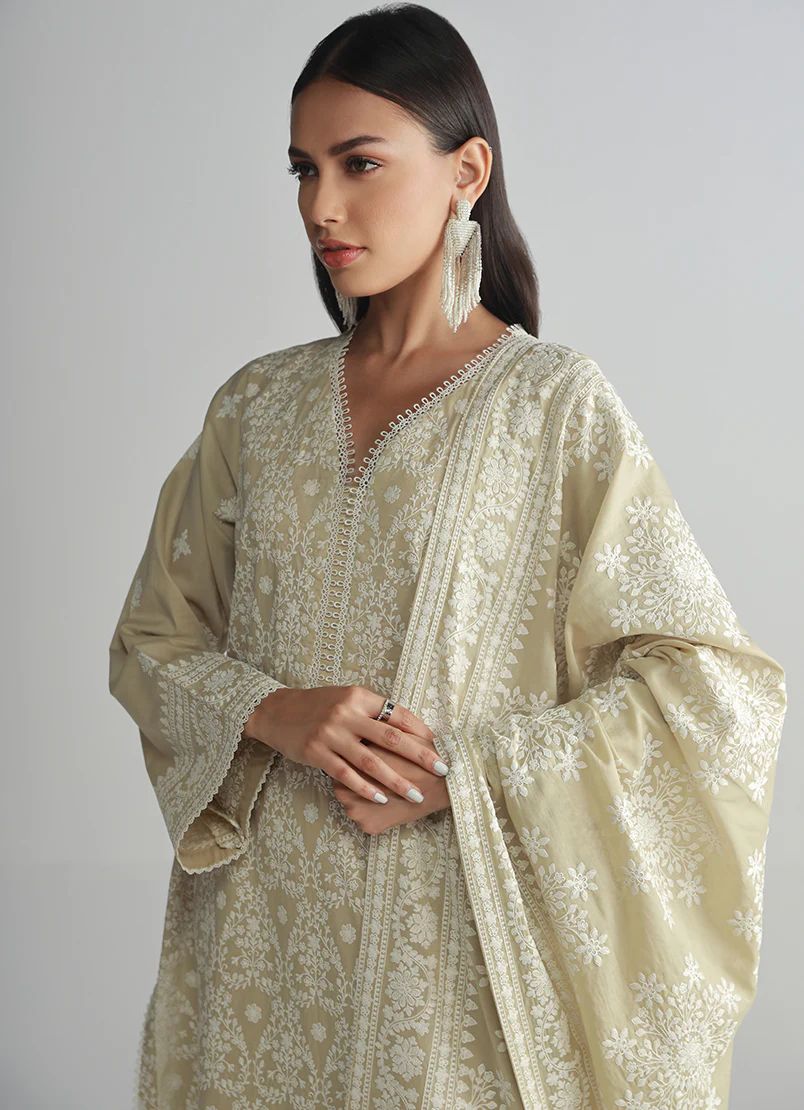 Pistachio Lawn Suit With Chiffon Dupatta | Ready To Wear