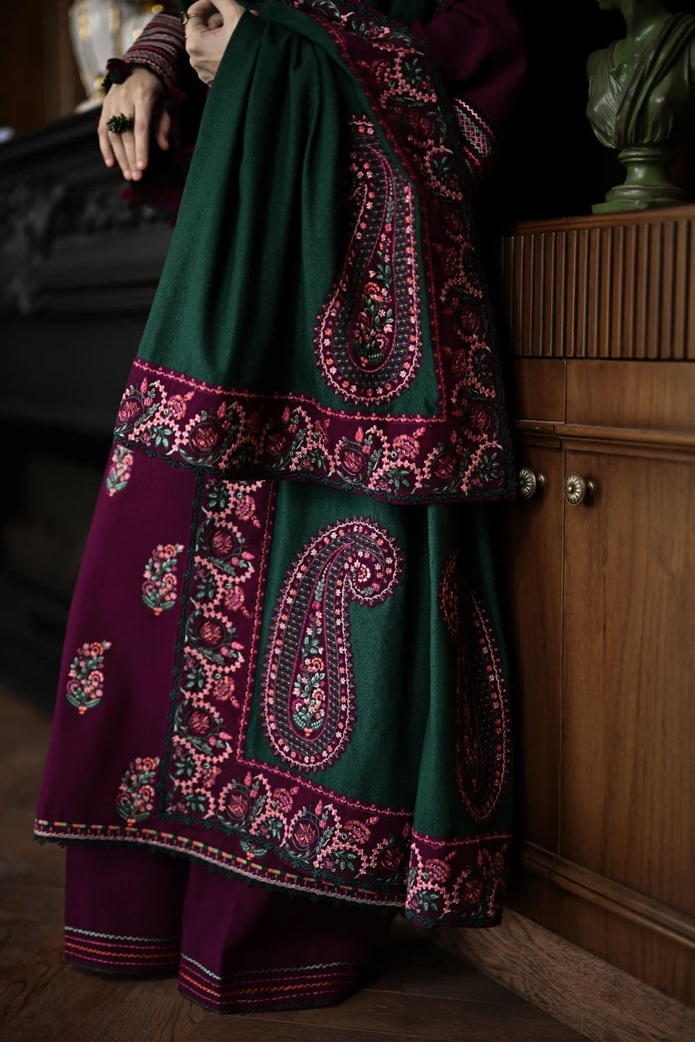 Plum & Emerald Heritage - 3 Piece Embroidered Suit | Ready To Wear