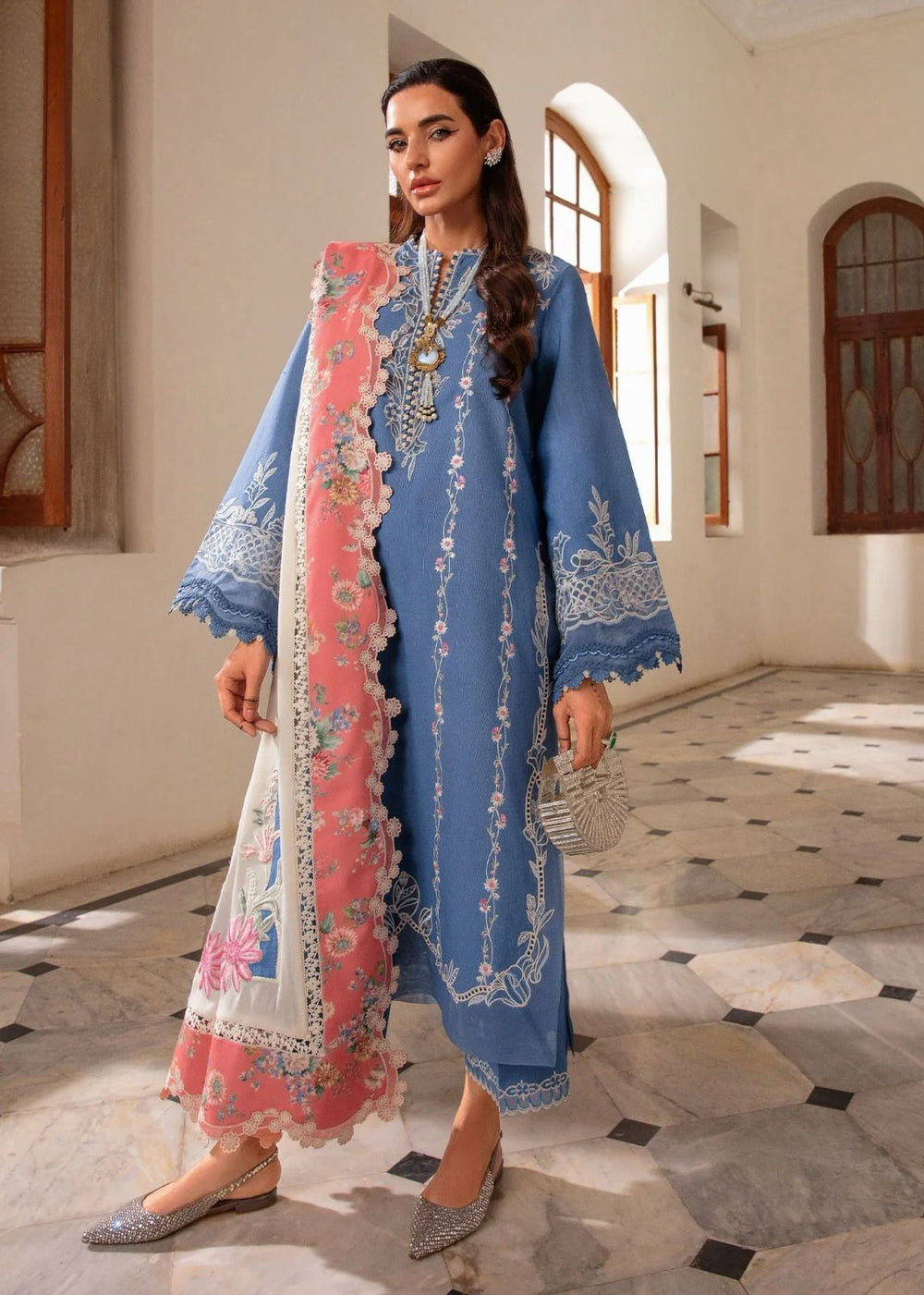 03-Piece Embroidered Lawn Suit With Chiffon Dupatta | Ready To Wear