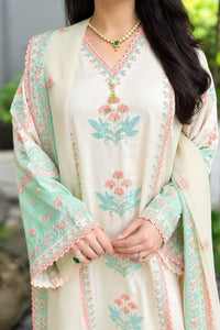 Ivory and Mint Green Tie & Dye Silk  3-Piece suit |Ready to Wear