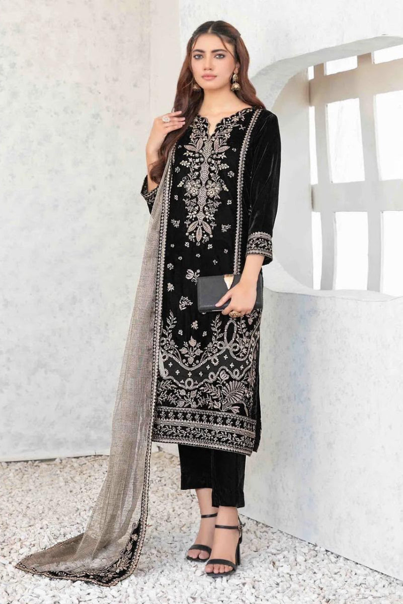 Sequence Embroidered Velvet 3piece Suit | Ready To Wear
