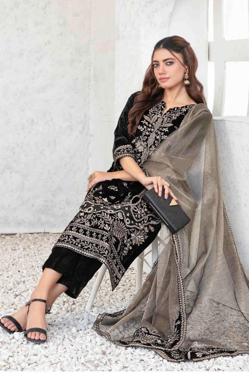 Sequence Embroidered Velvet 3piece Suit | Ready To Wear
