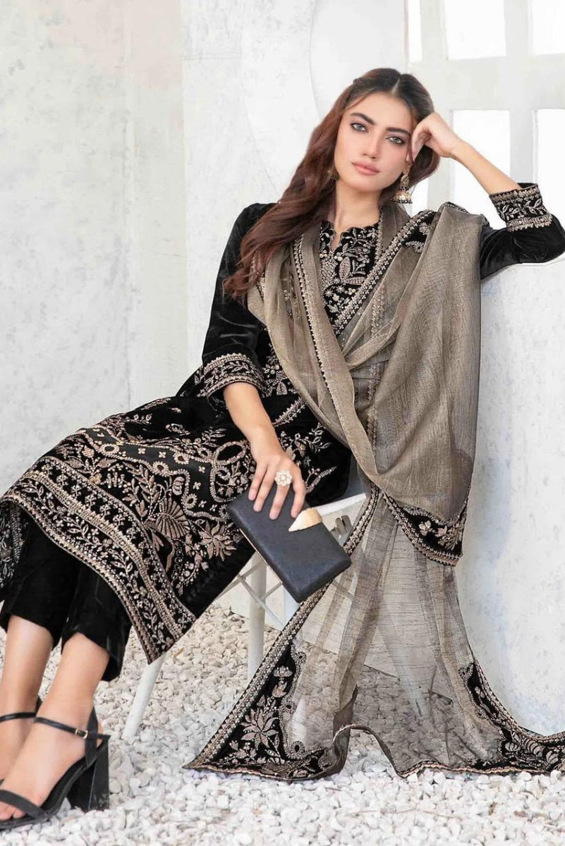 Sequence Embroidered Velvet 3piece Suit | Ready To Wear