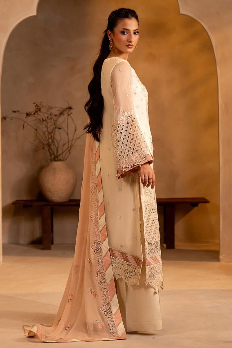 Ready to Wear Peach Chiffon Embroidered 3-Piece suit | Ready to Wear