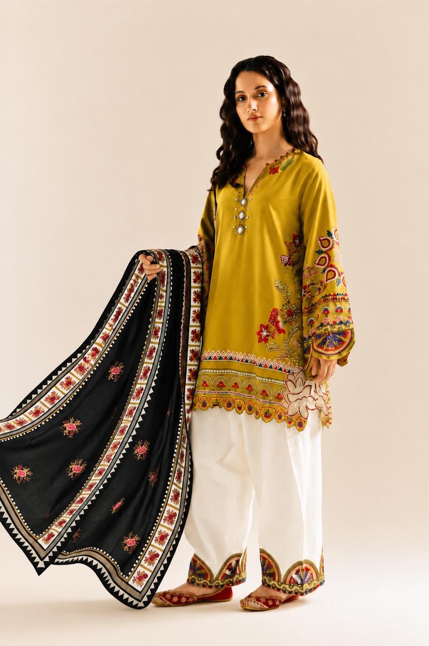 Lawn 3-Piece Ready to Wear Suit with Laser Work, Spangle Embellishments & Cutwork