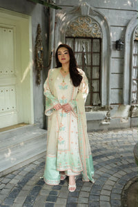 Ivory and Mint Green Tie & Dye Silk  3-Piece suit |Ready to Wear