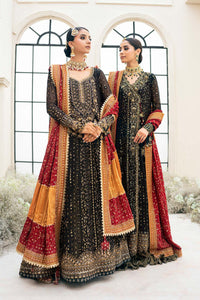 Black Chiffon Embroidered 3-Piece Suit with Scarlet Silk Shawl – Ready to Wear