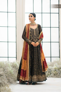 Black Chiffon Embroidered 3-Piece Suit with Scarlet Silk Shawl – Ready to Wear