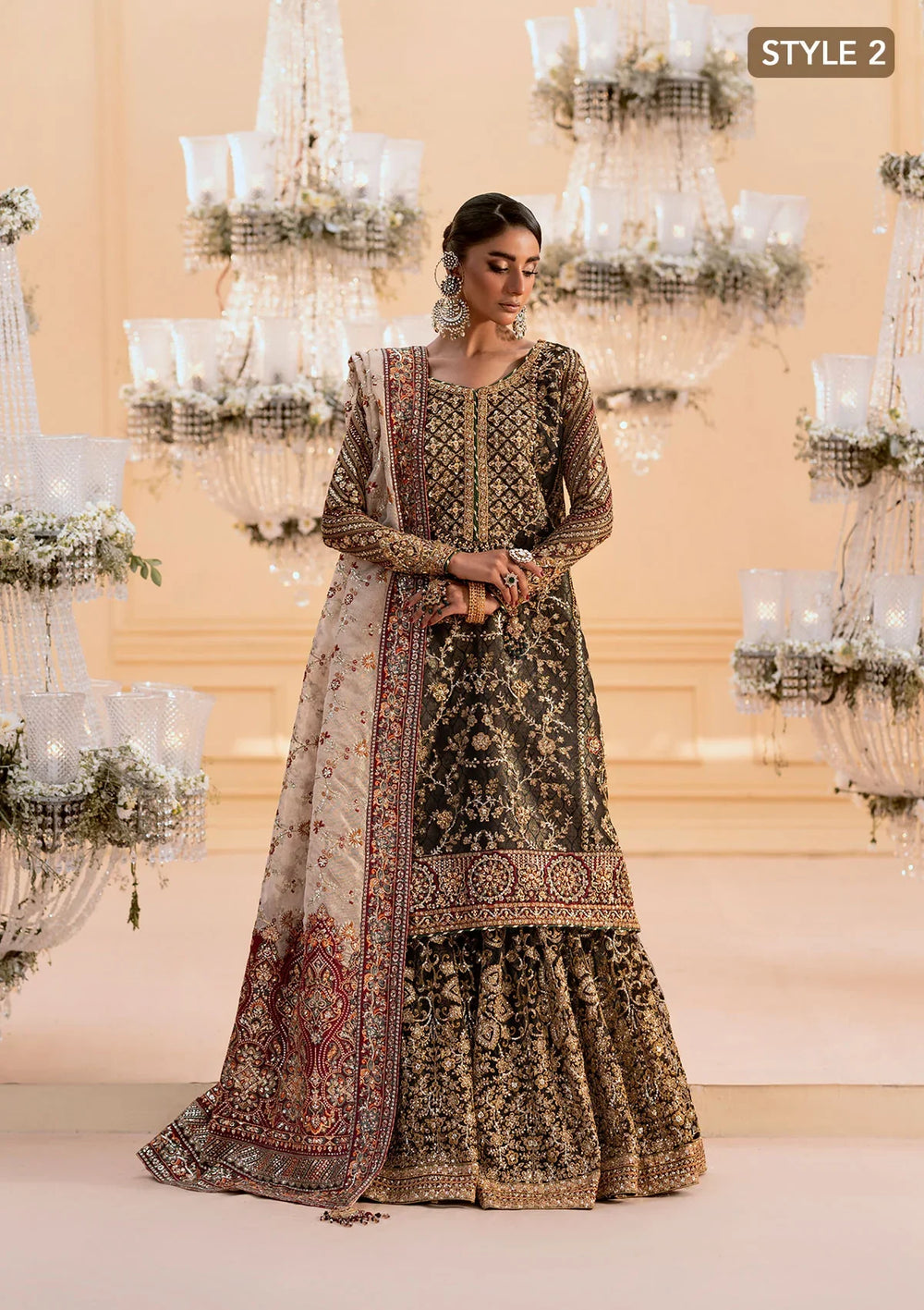 Deep Antique Bronze & Charcoal: Embroidered Organza Suit | Ready To Wear