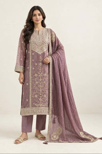Mauve Lava Silk Hand-Embroidered 3-Piece Suit | Ready to Wear