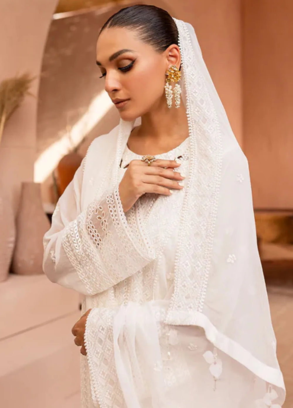 3-Piece Semi Pure Chiffon Embroidered Suit - Ready  To  Wear