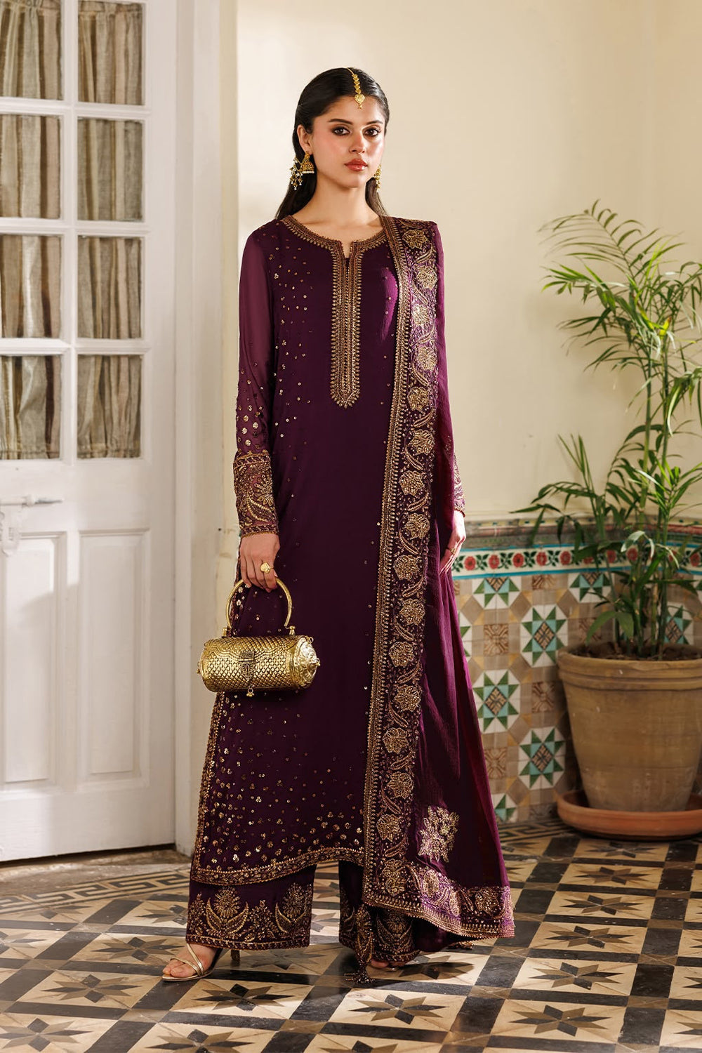 Plum / Purple Chiffon 3 piece suit | Ready To Wear