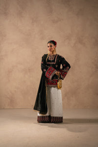 Ethnic Black & Maroon Shamooz Silk Embroidered 3-Piece Suit | Ready to Wear